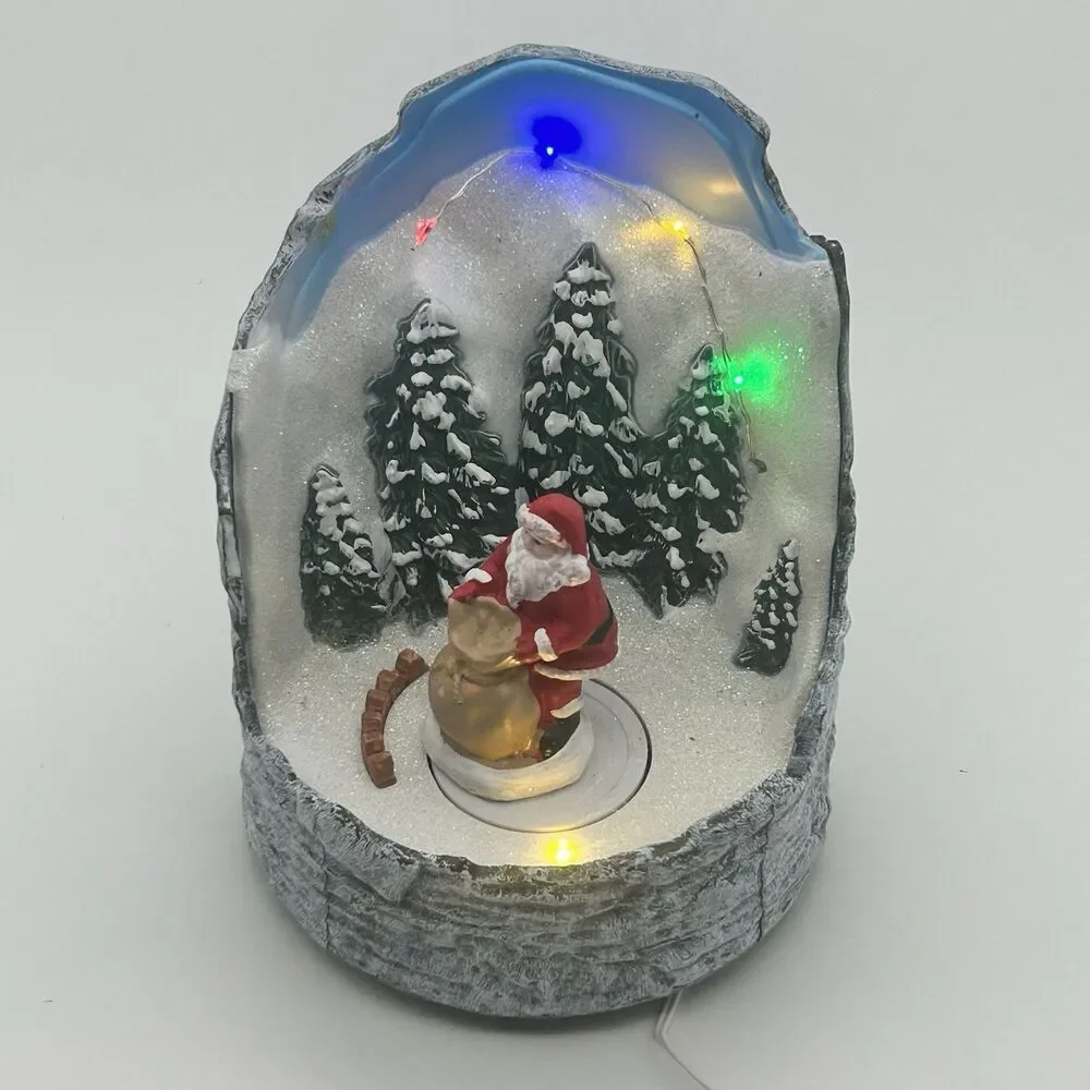 Animated Musical Santa Lighted Christmas Scene w Trees Motion LED Holiday Decor